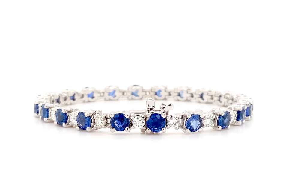 ceylon cornflower blue sapphire and diamond bracelet 10.10 ctw 14 karat white gold