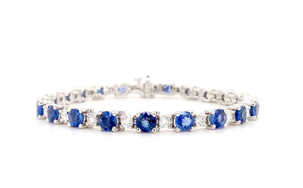 ceylon cornflower blue sapphire and diamond bracelet 10.10 ctw 14 karat white gold