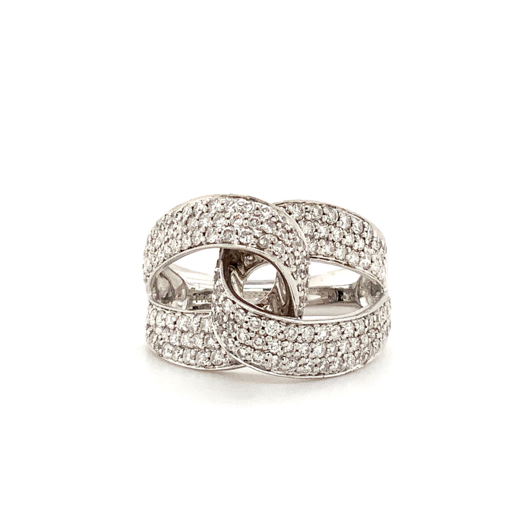 pavée diamond love knot ring round brilliant diamonds equals 1.49 ctw 18k white gold