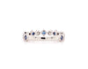 square blue ceylon sapphire and brilliant  stackable diamond band in 14 kt white gold.