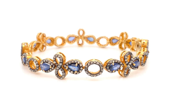 sapphire and black diamond sterling silver and gold vermeil