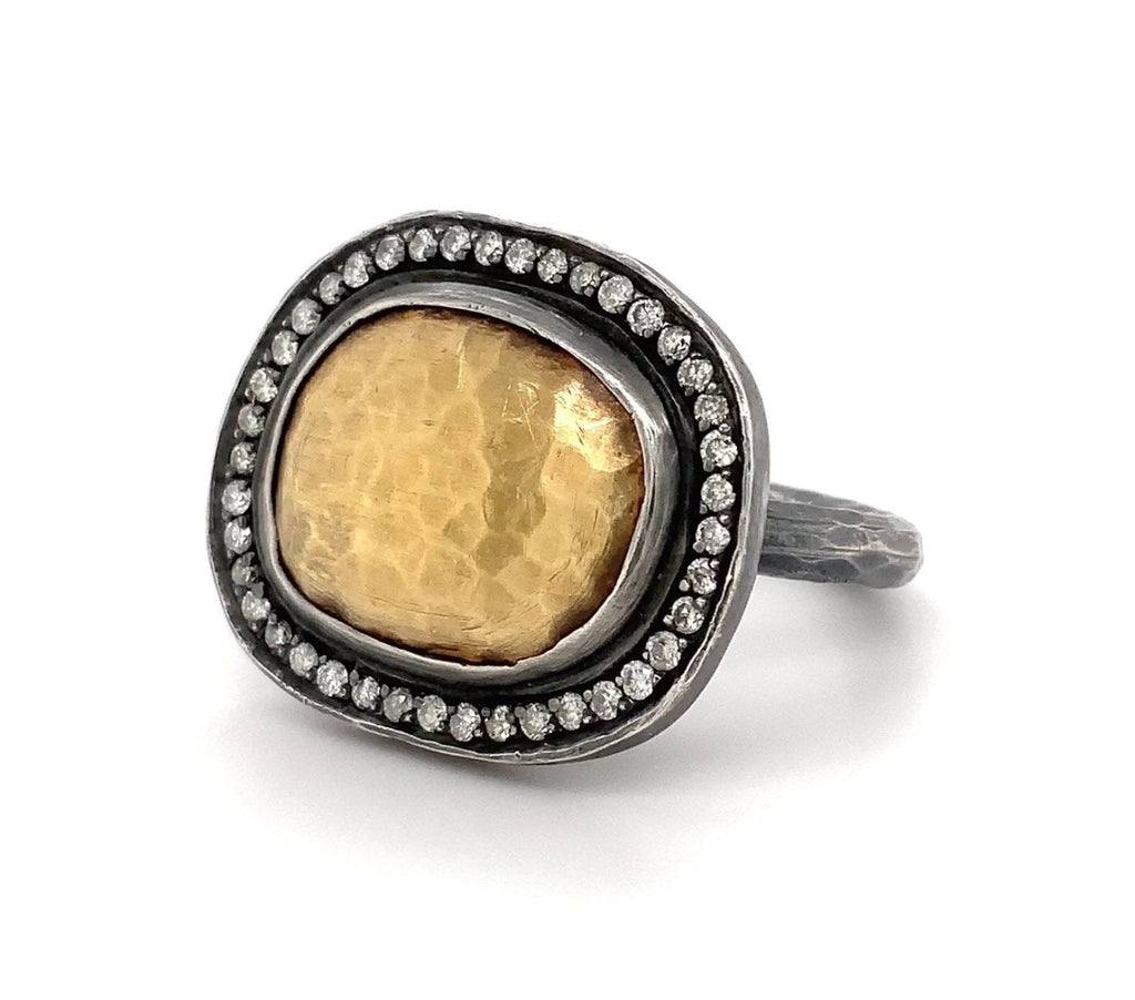 lika behar reflections ring diamonds equals 0.49 ctw 24k gold and oxidized sterling silver