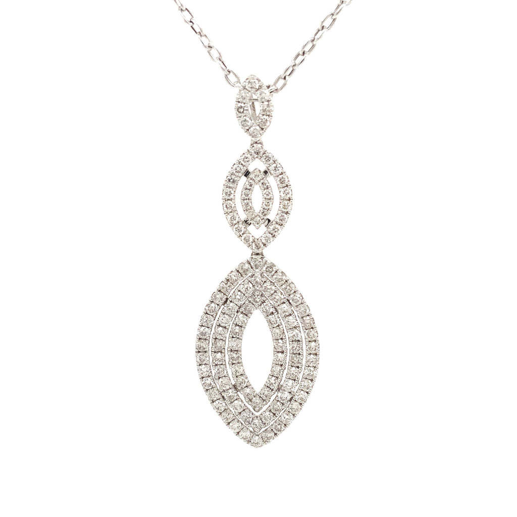 triple marquise shaped articulating triple diamond drop pendant 2.05 carats total weight 14k white gold