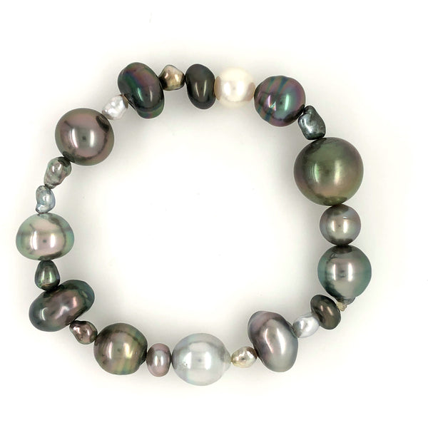 asba collection 11.3mm cultured south sea and keshi pearl bracelet on stretchable cord
