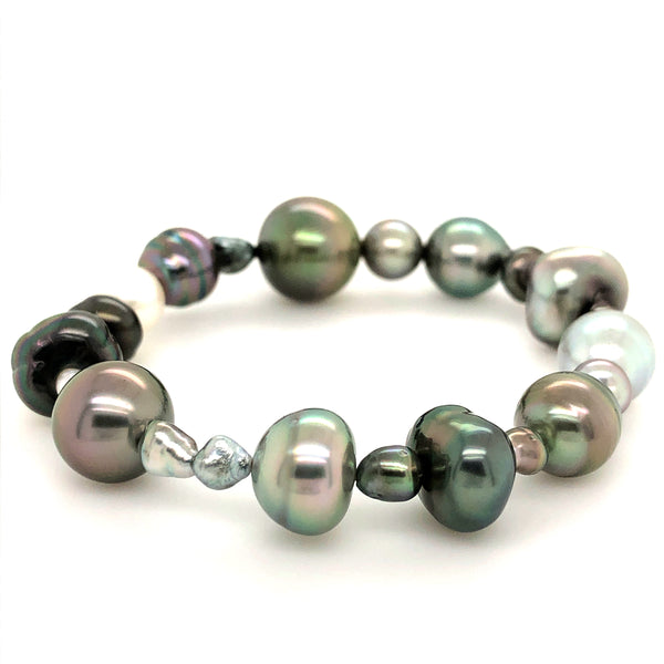 asba collection 11.3mm cultured south sea and keshi pearl bracelet on stretchable cord