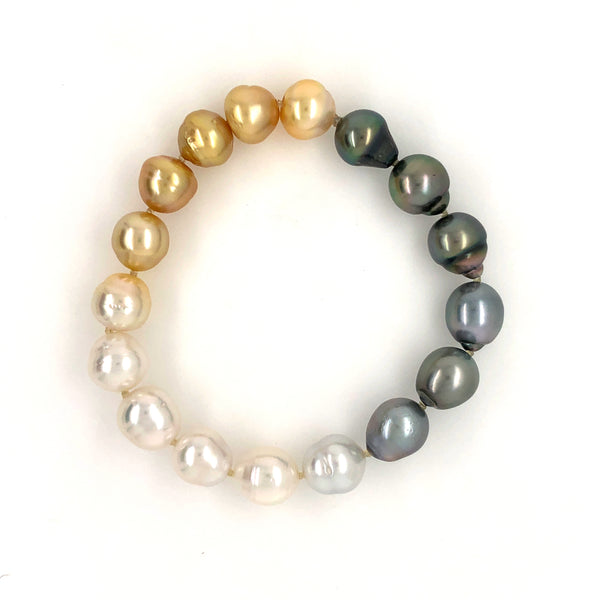 asba collection 8 - 9 mm stretchy ombré south sea multi- colored south sea circle pearl bracelet 7 inches