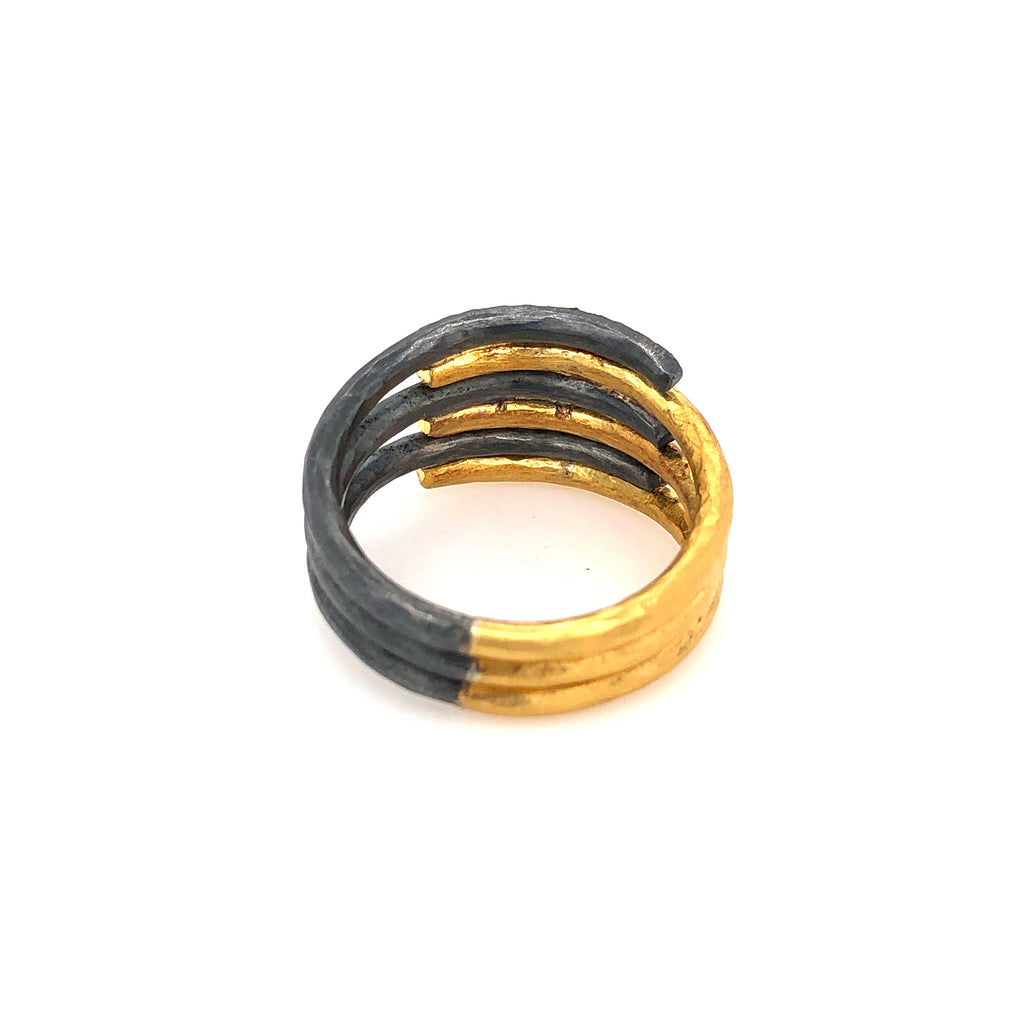 Lika Behar Diamond 0.18ctw 24k Gold and Oxidized Silver 6 Layer Zebra Ring | Blacy's Vault