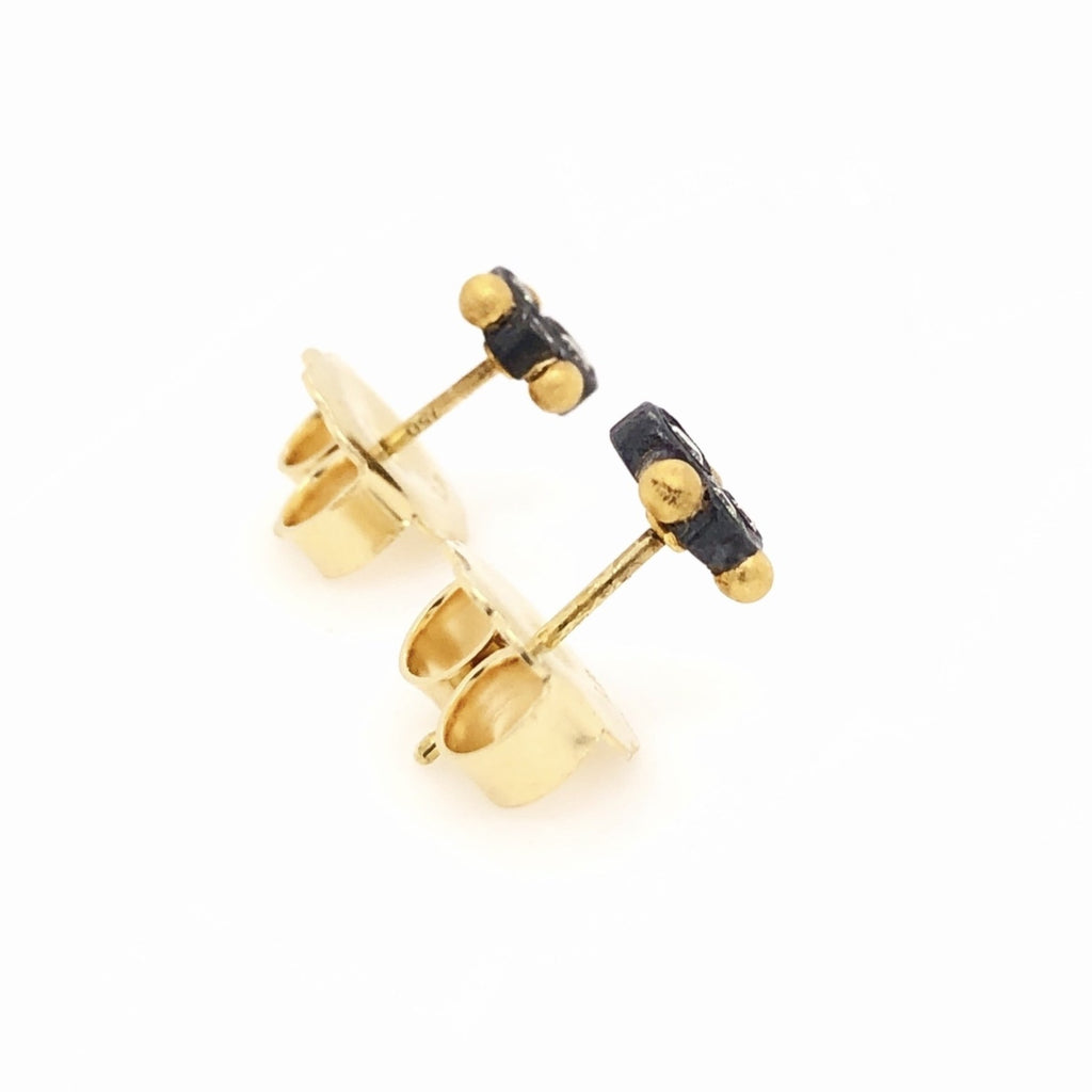 Lika Behar Dylan 24k Gold and Oxidized Silver Small Stud Earrings 6mm with Diamonds 0.10 ctw 18k Gold Posts and Backings | Blacy's Vault