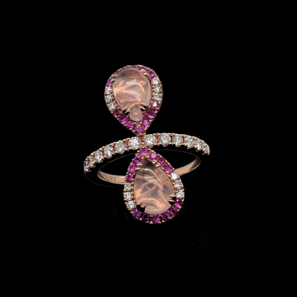 Rose Quartz And Pink Sapphire Halo Ring 14K Rose Gold | Blacy's Fine Jewelers