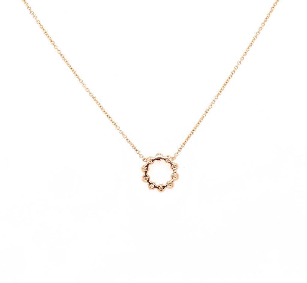 18K Rose Gold Milgrain Circle Necklace Containing 10 Round Brilliant Diamonds Equals to .22 ctw 18 Inches Long Adjustable Length | Blacy's Fine Jewelers