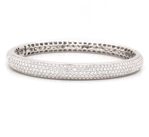 18K White Gold 5 Row Pave Bangle Bracelet 266 Diamonds equals 3 ctw S Hinge Wide Opening for Effortless On and Off | Blacy's Fine Jewelers, Memoire