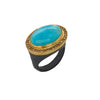 lika behar pompei ring east west oval kingman turquoise cognac diamond 24k gold and oxidized silver