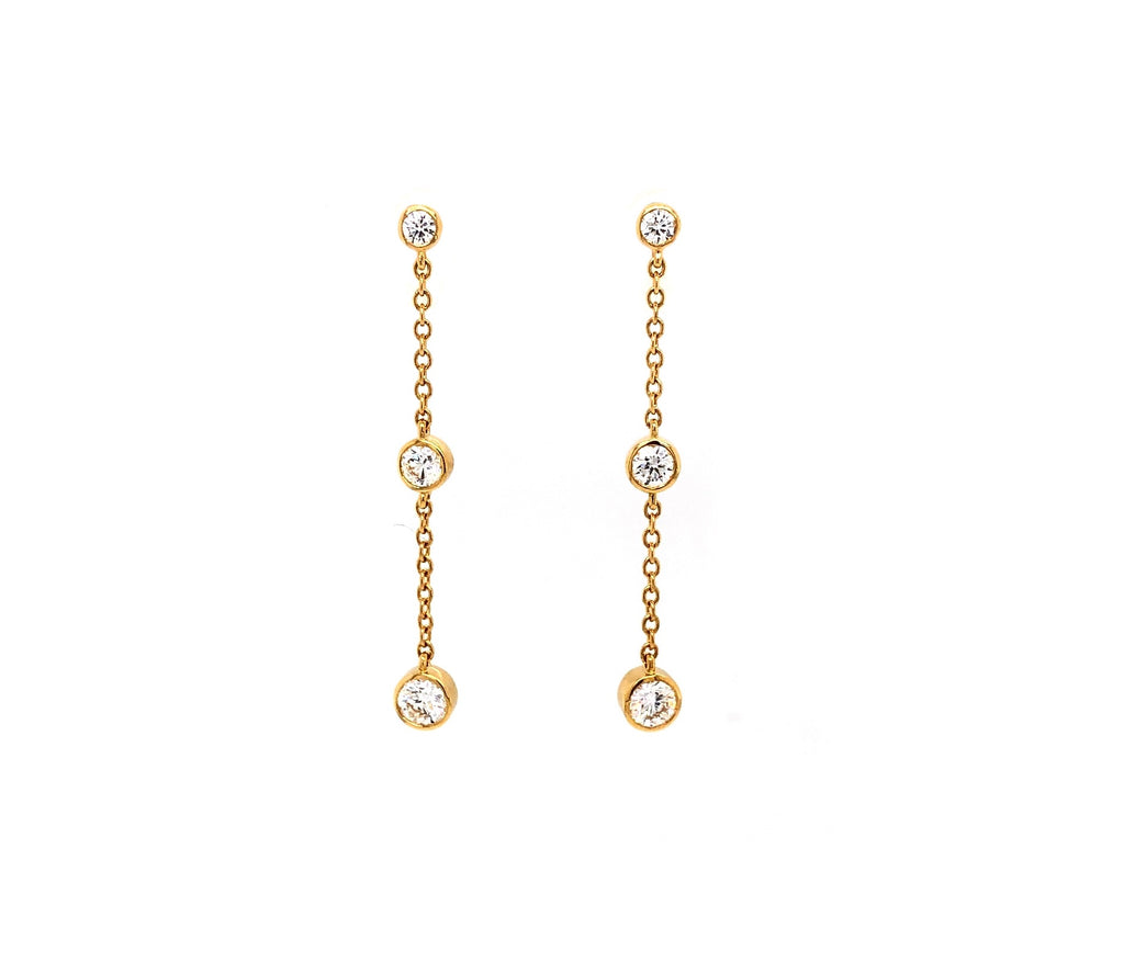 Memoire 18K Yellow Gold Cascade Drop Pierced Post Earrings 6 Diamonds equals .50 ctw 34 mm Long | Blacy's Fine Jewelers, Memoire