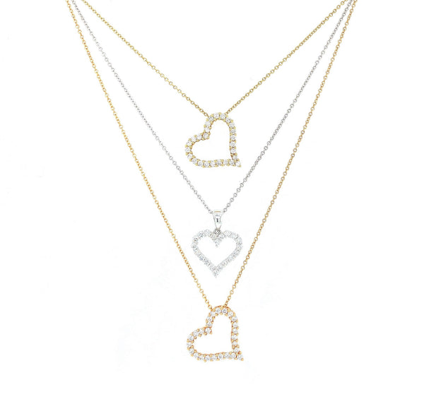 diamond white gold heart necklace 20 round brilliant diamonds equals to .48 ctw 18k white, rose, yellow gold