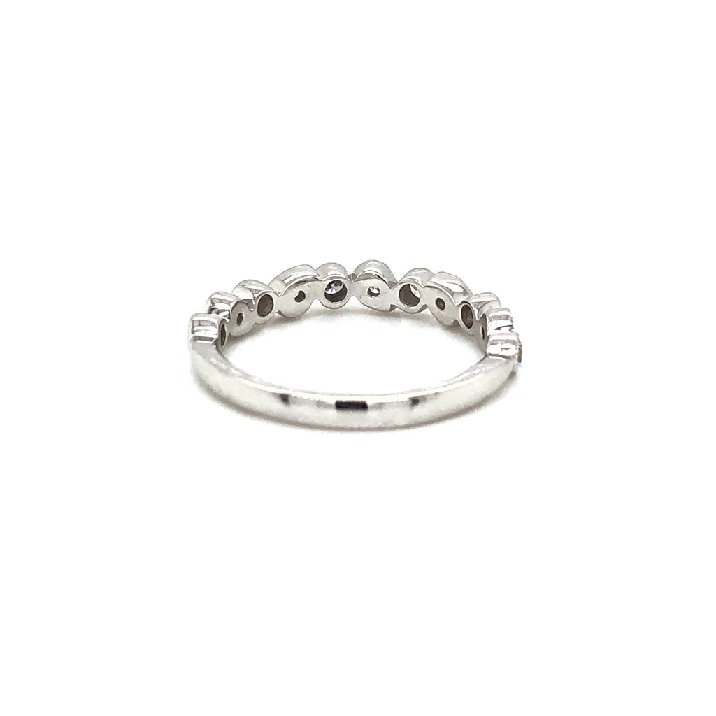 pear and round alternating shaped stackable diamond ring 14k white gold