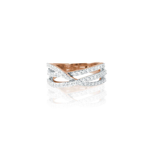 wave rose gold 3 row pavée diamond ring 0.70 cts t.w.
