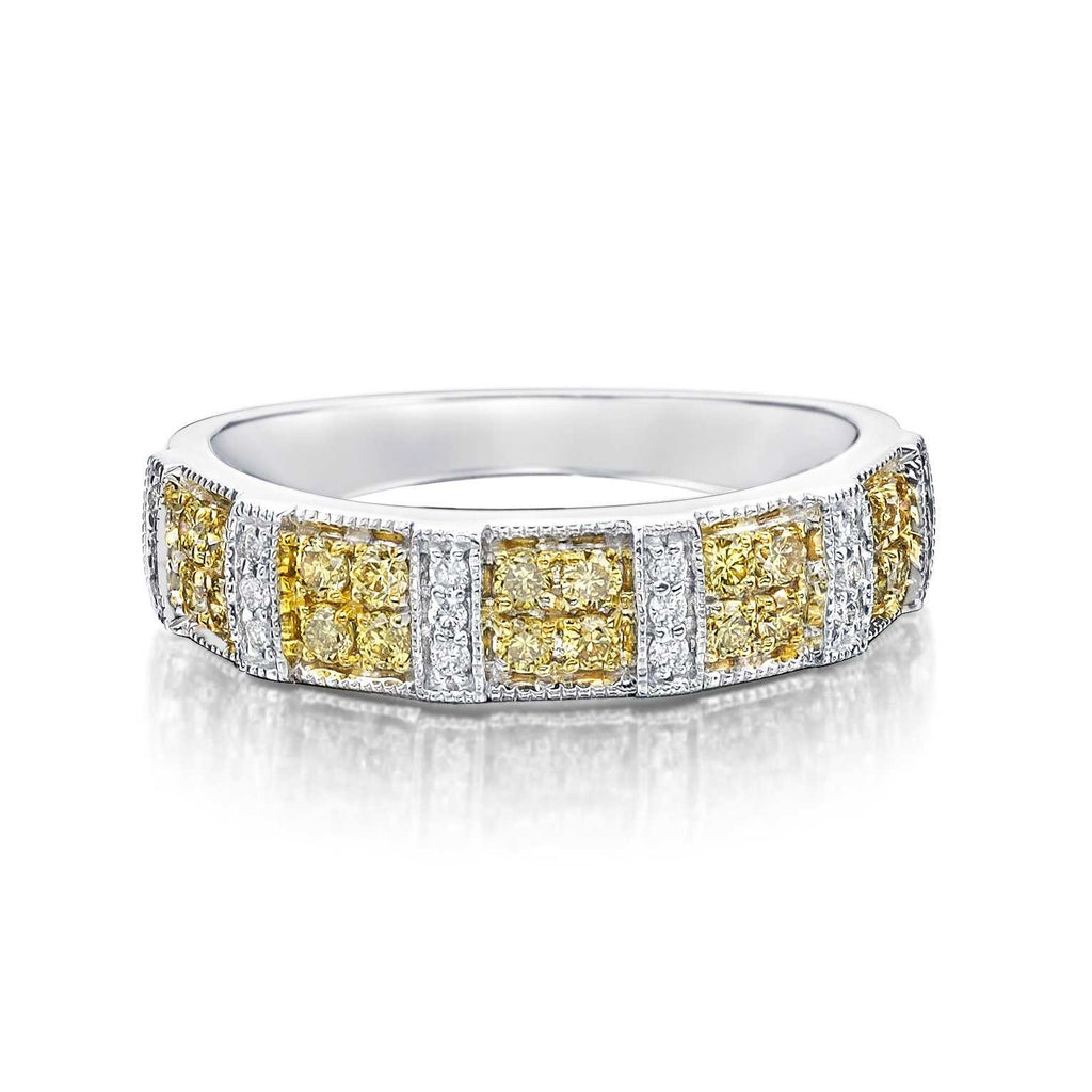 natural fancy yellow and white diamond band 14k white and yellow gold