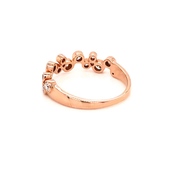 off center small and large circle band round brilliant cut diamonds 0.45 ctw 14k rose gold