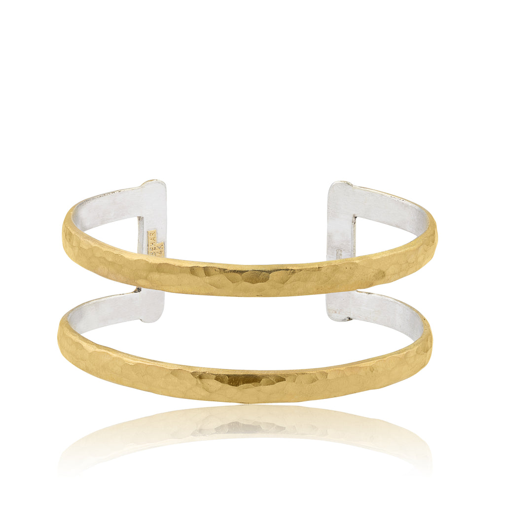 lika behar stockholm two tier open cuff bracelet 24k fusion gold and sterling silver
