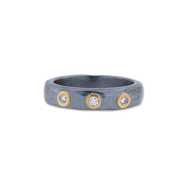 Lika Behar Collection Stockholm Ring 3 Round Brilliant Diamonds 24k Gold and Oxidized Sterling silver | Blacy's Fine Jewelers
