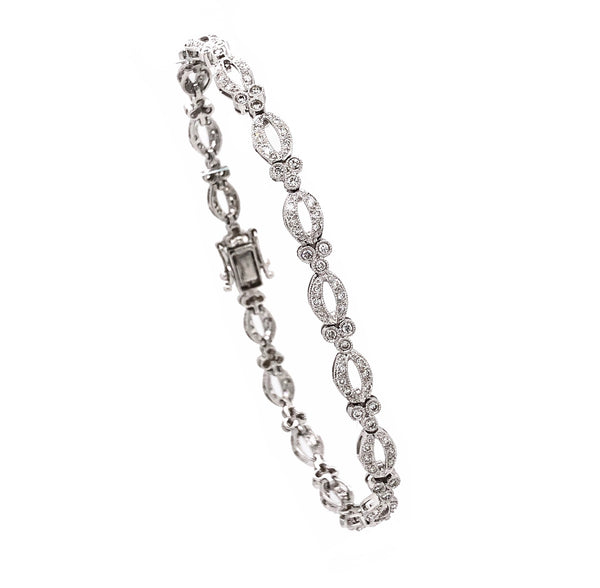 vintage inspired diamond tennis bracelet w/safety clasp 2.00 ctw 14k white gold