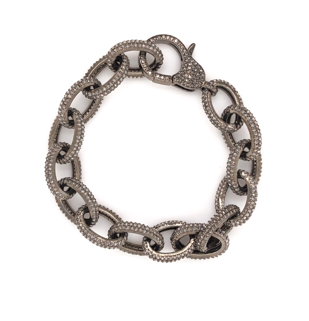 oval link lobster clasp diamond paved bracelet 8.00 ctw oxidized sterling silver