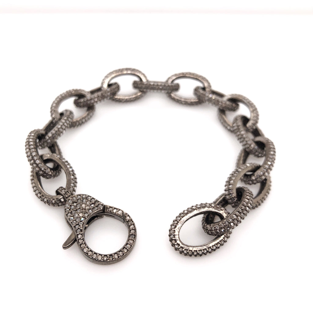 oval link lobster clasp diamond paved bracelet 8.00 ctw oxidized sterling silver