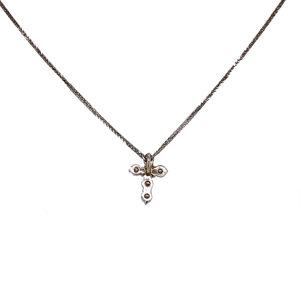 diamond cross pendant 6  brilliant cut round shared prong 14k white gold 18 inch chain