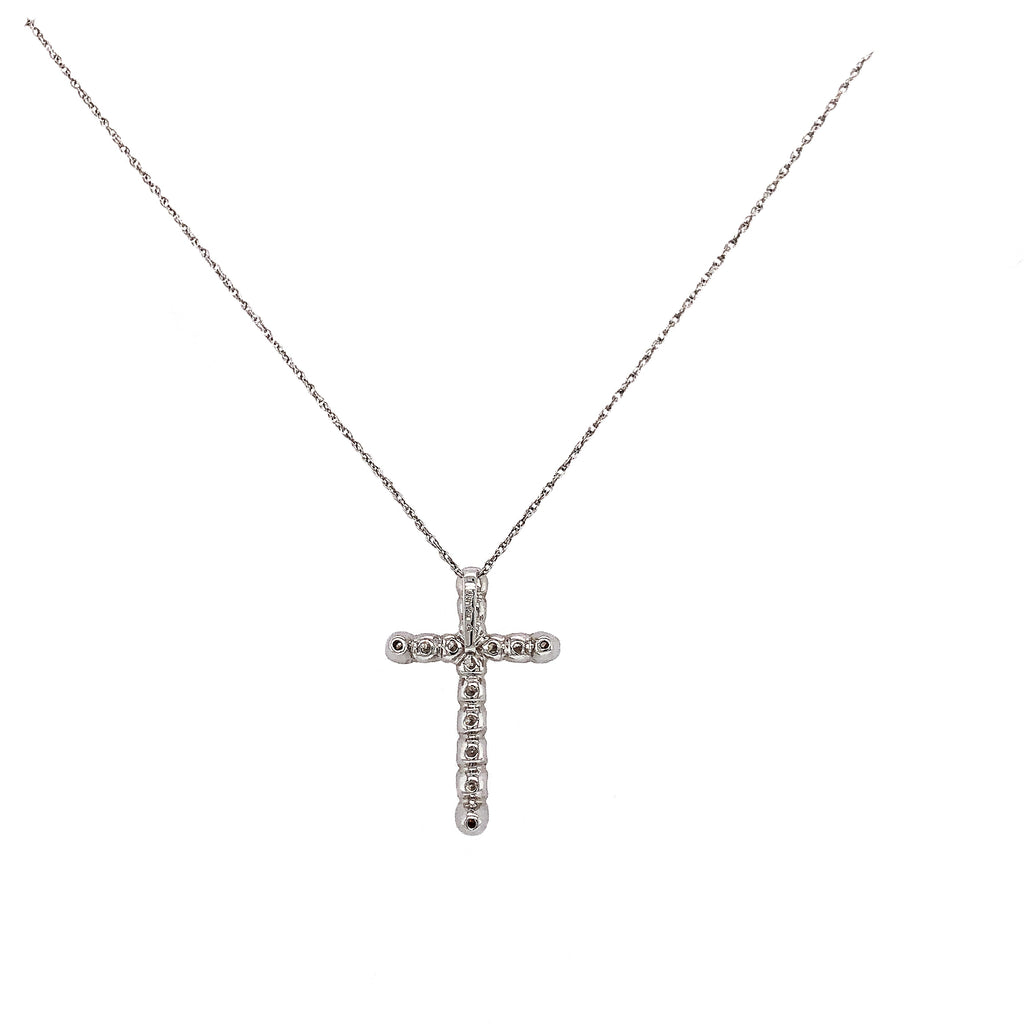 round brilliant cut straight-line diamond cross pendant 18" chain 18 karat white gold