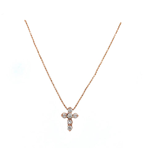 diamond cross pendant made on 14k rose gold 6 round brilliant diamonds 0.36ctw
