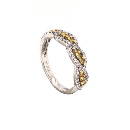 twisted band white halo and yellow diamonds inside 14k white gold