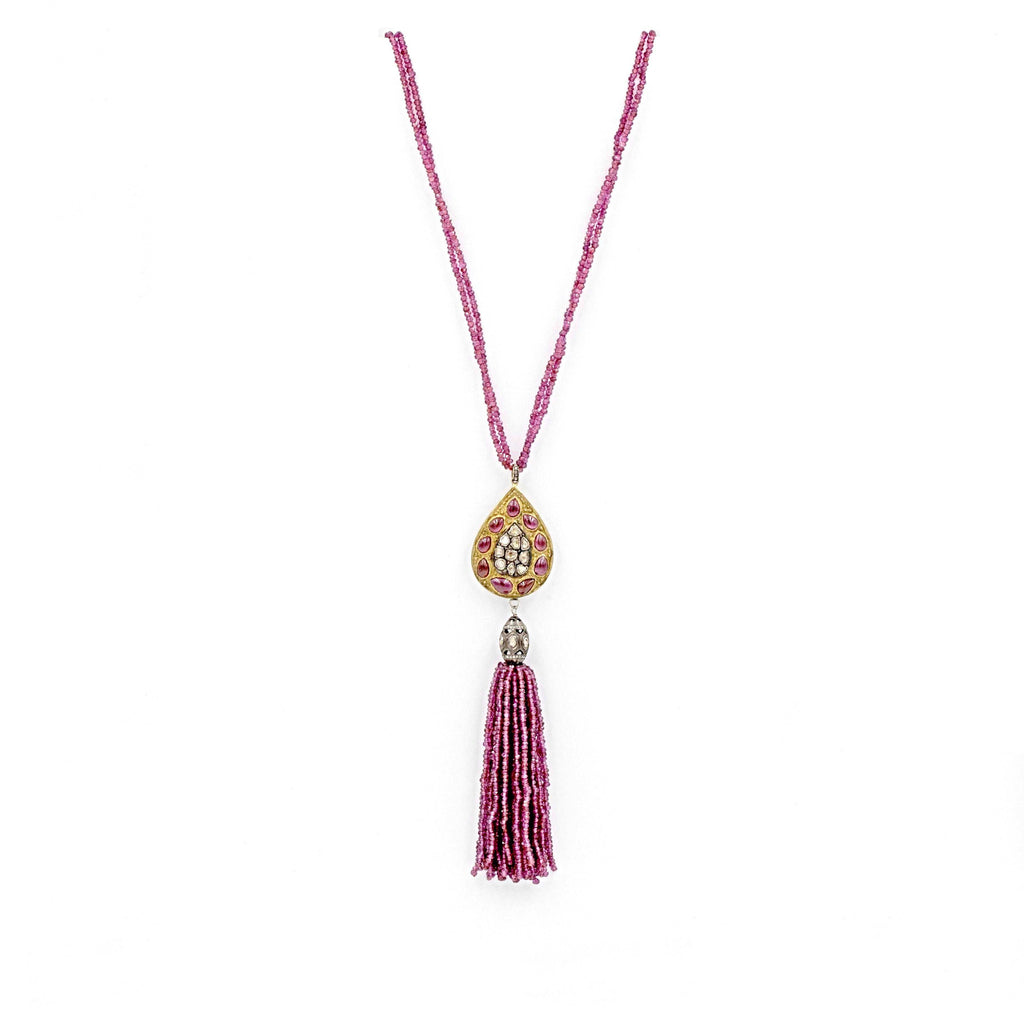 Ruby and Diamond Tassel Necklace 24K Gold Vermeil and Oxidized Silver | Blacy's Fine Jewelers