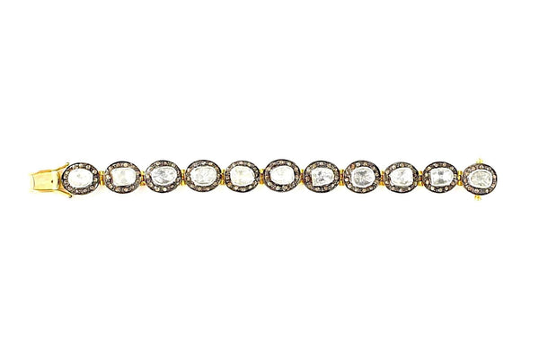 polki diamond bracelet handmade in 24k vermeil oxidized silver