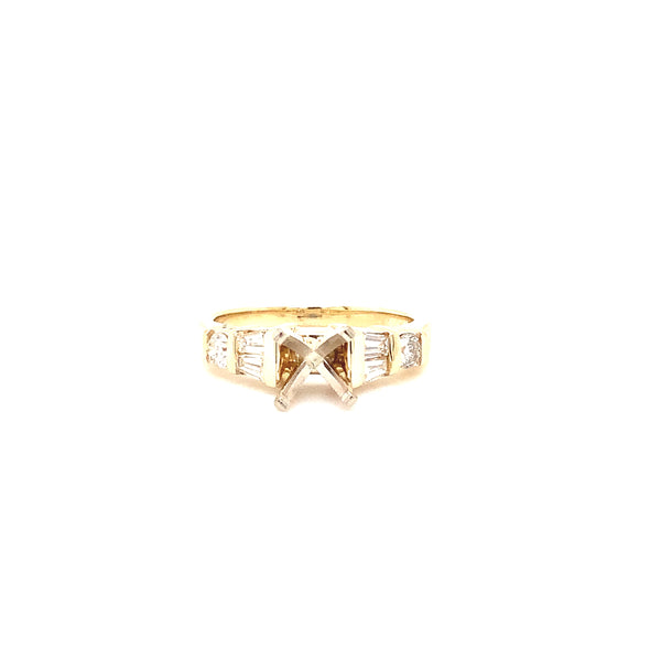 baguette and round brilliant cut diamond semi mounting 14 kt yellow gold