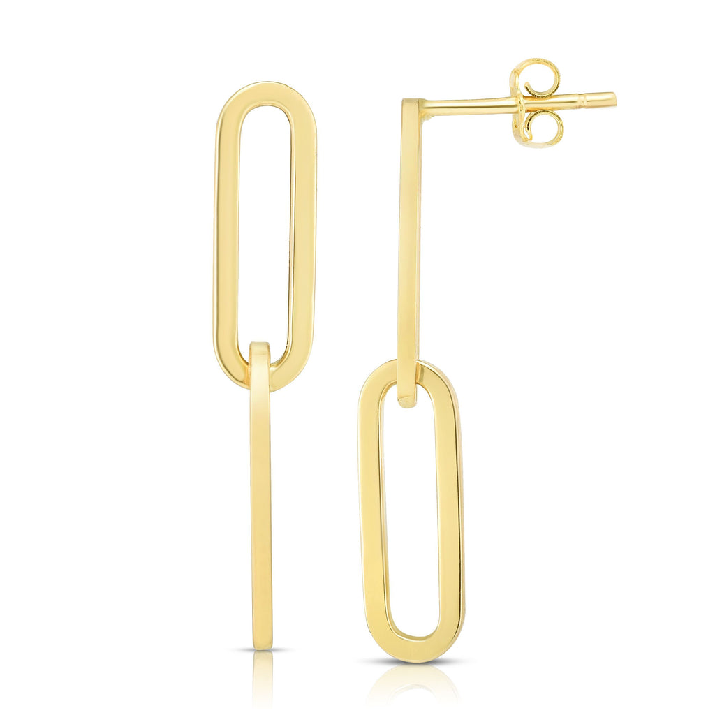 royal chain 14k yellow gold two link paperclip drop earrings