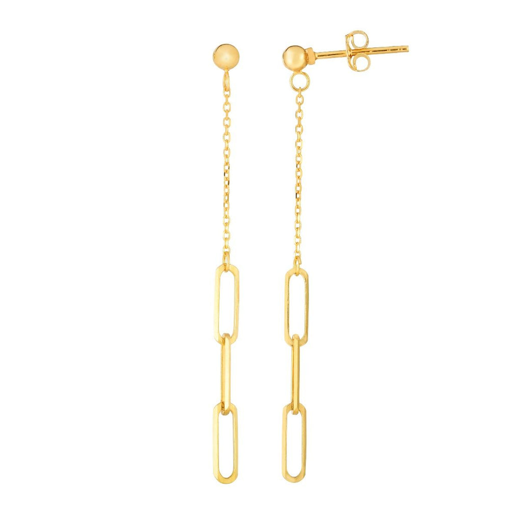 royal chain14k yellow gold dangle paperclip earrings 50mm in length