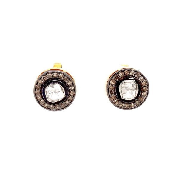 polki diamond halo-style stud earrings in 24k vermeil oxidized silver diamond 0.50 ctw