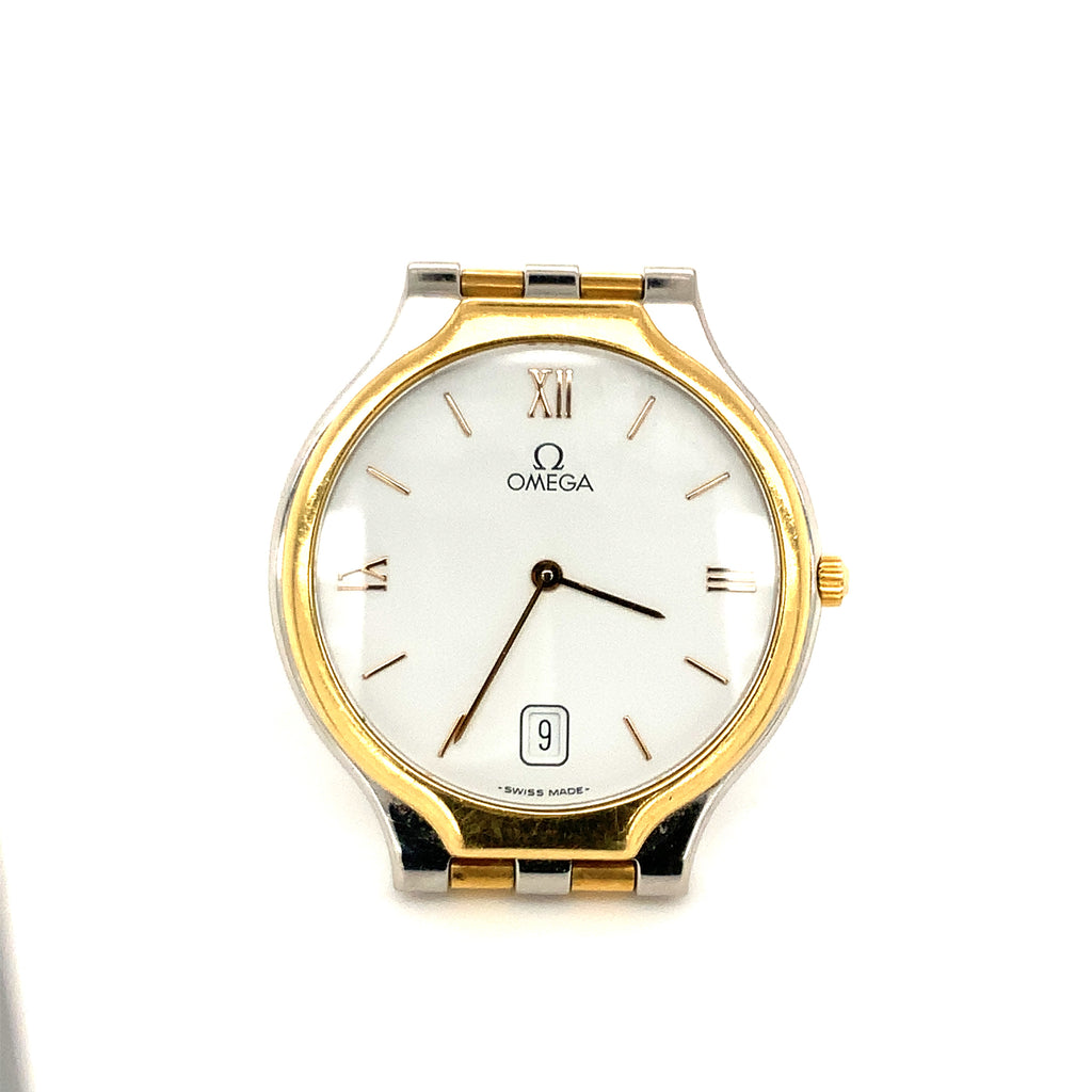 omega symbol 18 kt yellow gold and stainless steel wristwatch 32 mm