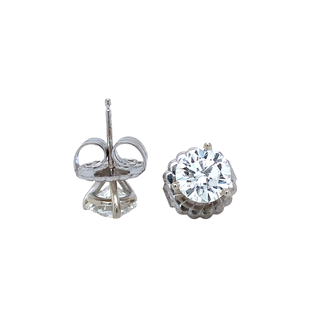 diamond post earrings set in 14 karat white gold 3 prong white gold 2.48 cts t.w.