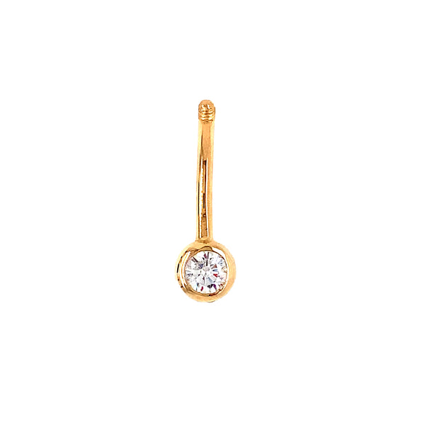 belly button ring in 14 kt yellow gold and cubic zirconia barbell piercing simple design.