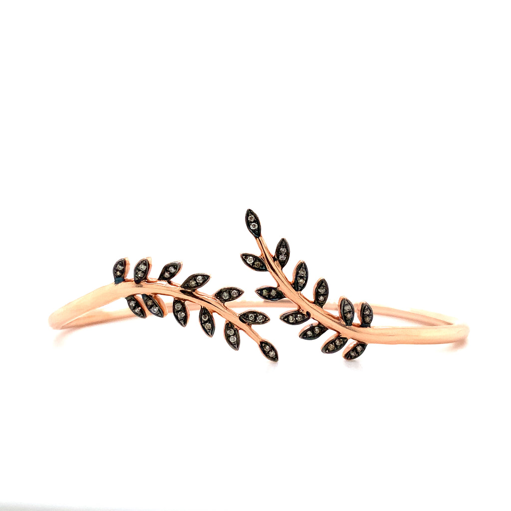 laurel leaves by pass diamond cuff bracelet set in 18k rose gold