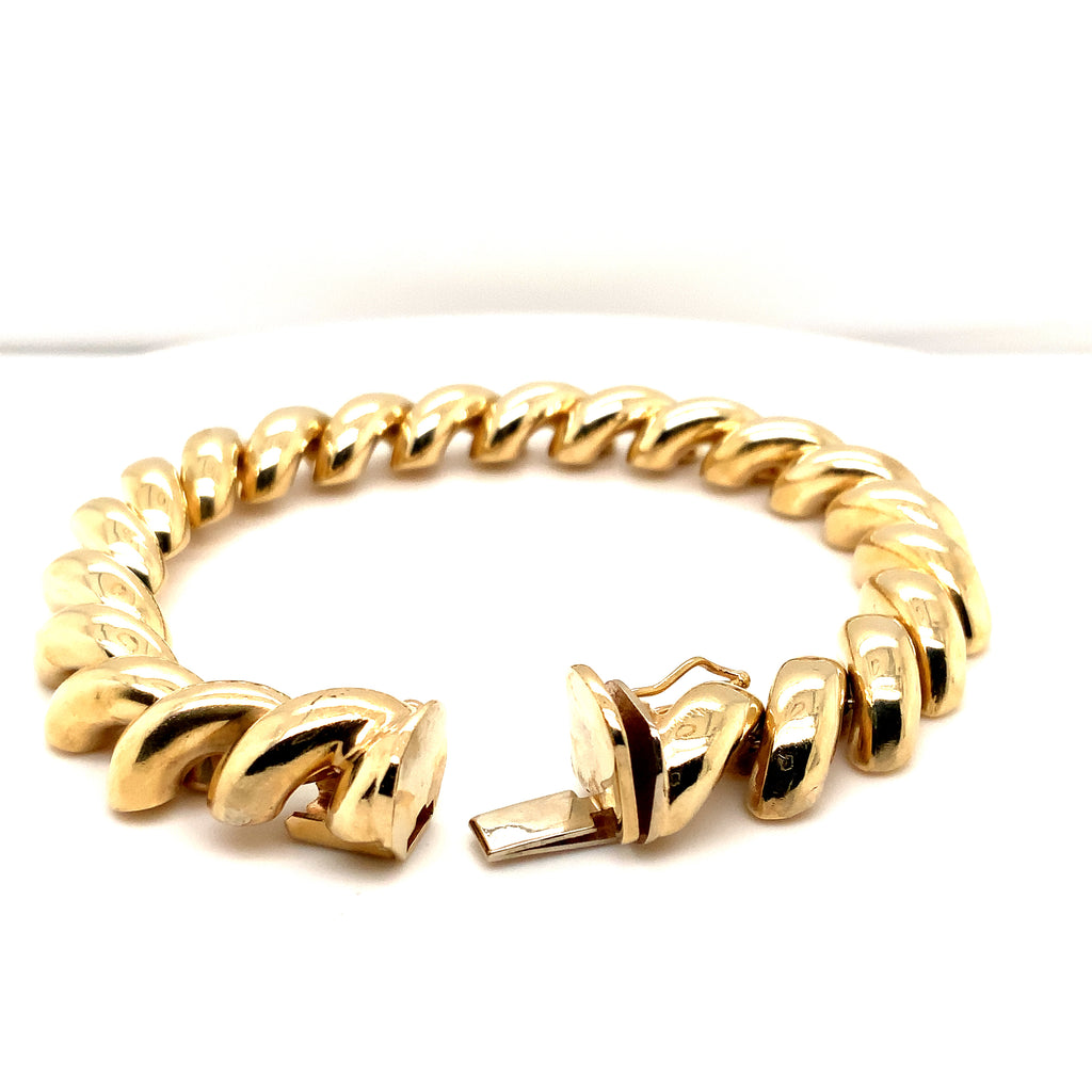 vintage san marco link 14 kt yellow gold bracelet 7 inches long 9.5 mm wide