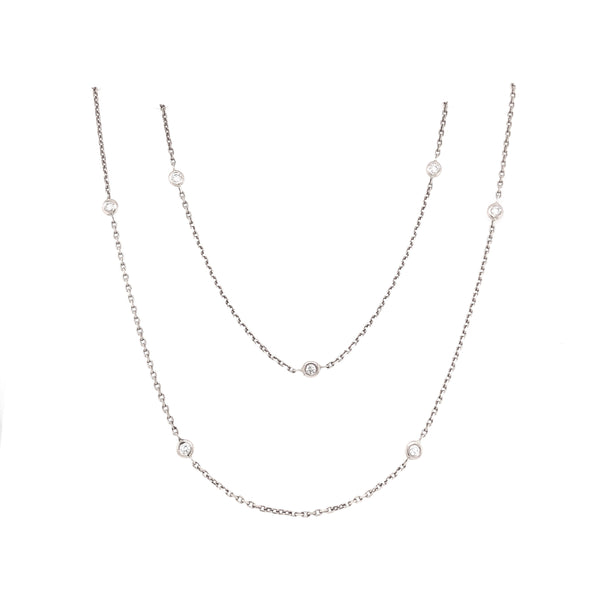 white gold bezel diamond chain necklace 36" long in 14 kt white gold