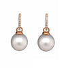 papasley 12 mm cultured white south sea pearl drop earrings rose gold 14 kt and diamond hoops.