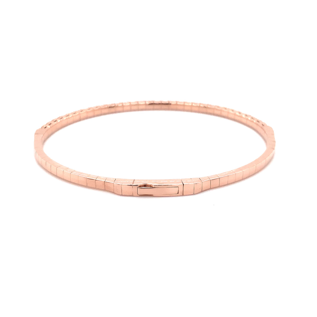 flexi single row  diamond tennis bracelet 1.38 carats t.w. set in 14k rose gold.