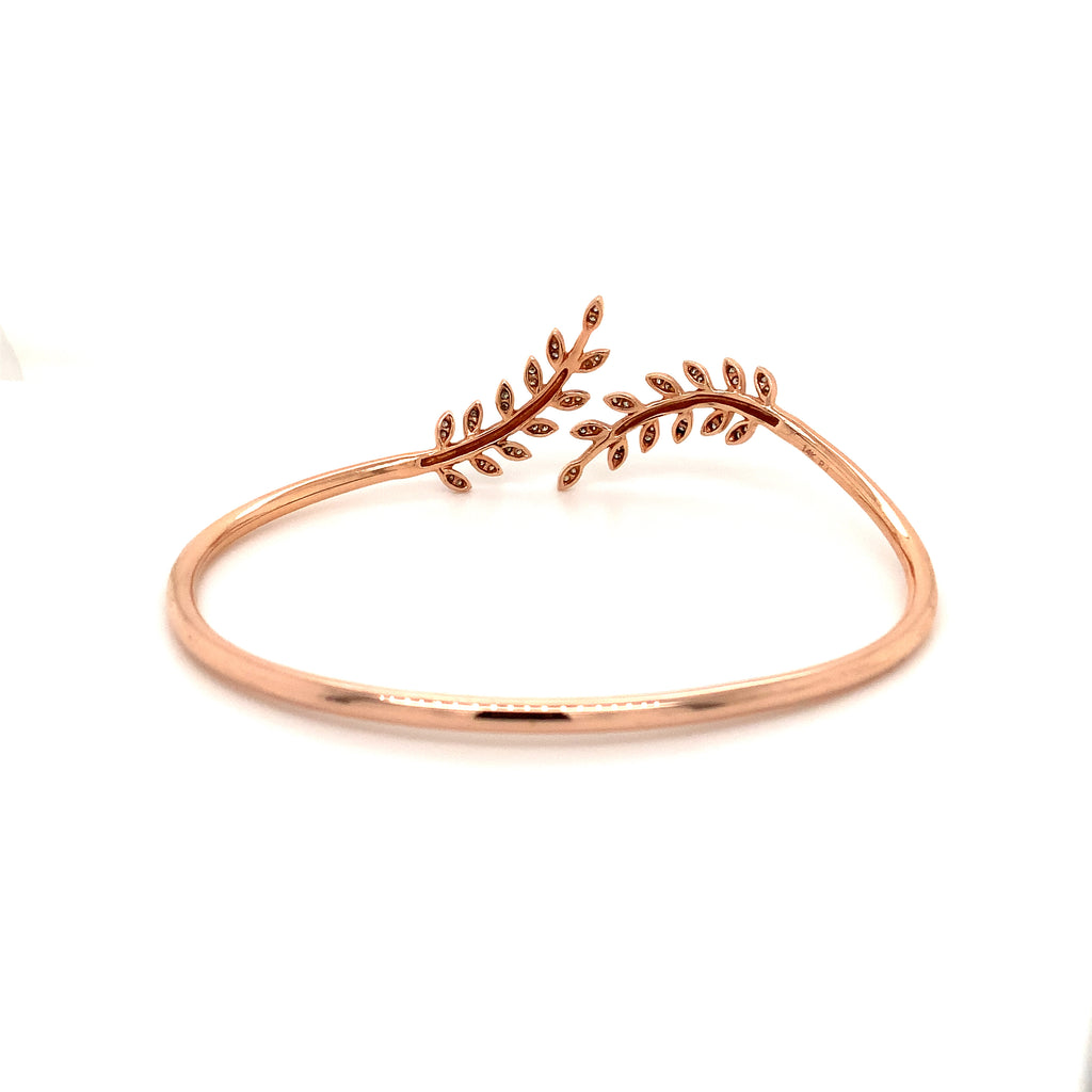 laurel leaves by pass diamond cuff bracelet set in 18k rose gold