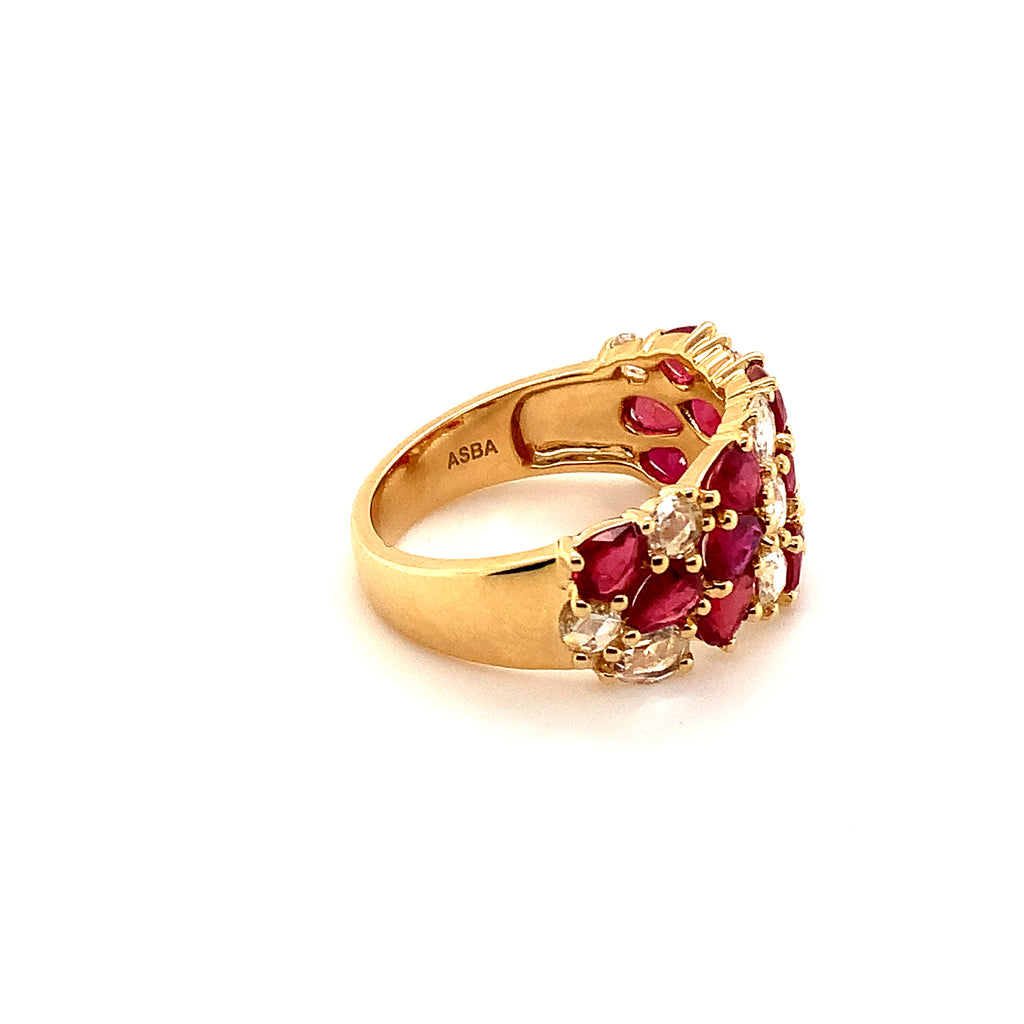 asba collection fine ruby and rose cut diamond band set in 18k yellow gold