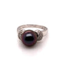 mastoloni 9.5mm cultured tahitian natural black pearl diamond paved ring 18k white gold