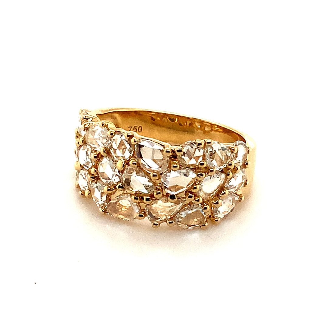 asba collection rose cut diamond band set in 18k yellow gold 3 rows 1.98 cts. tw.