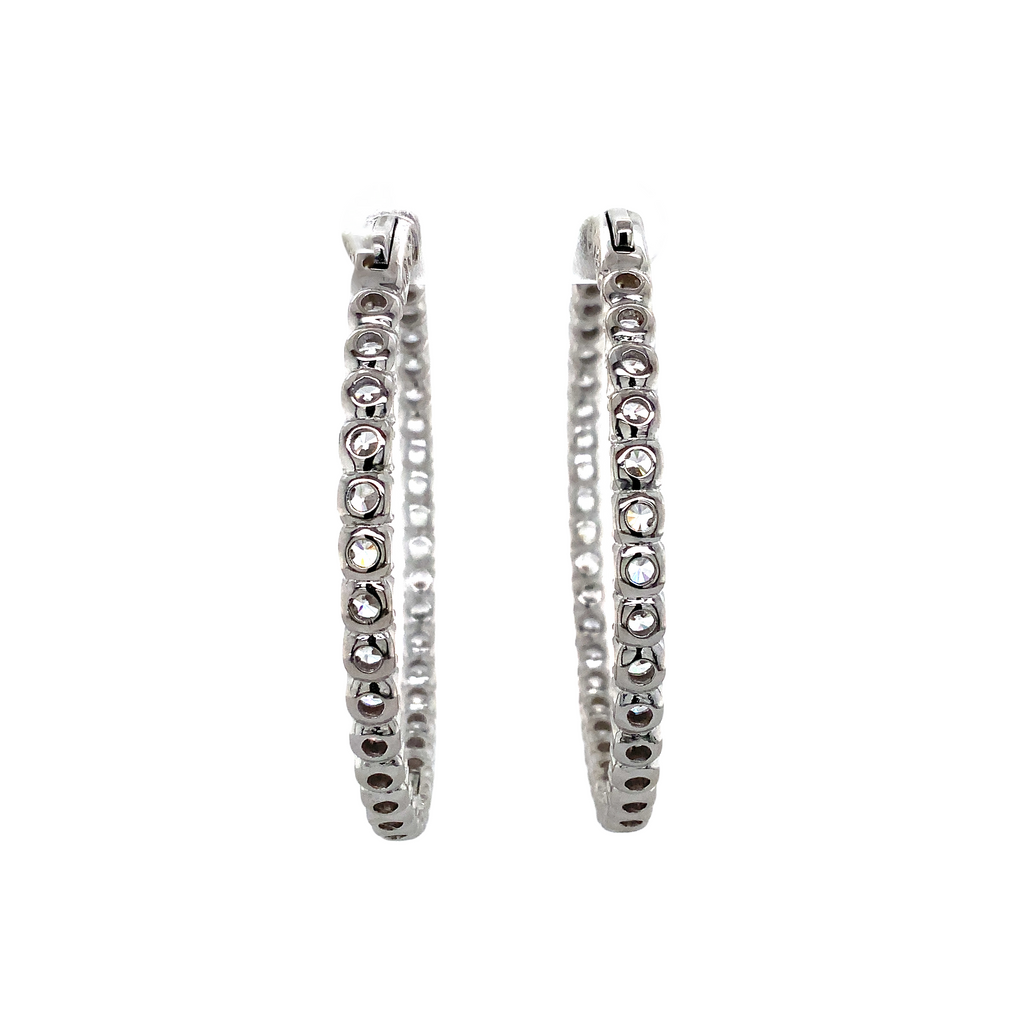 sterling silver 3.4mm cz in and out hoop earrings with secure lock
